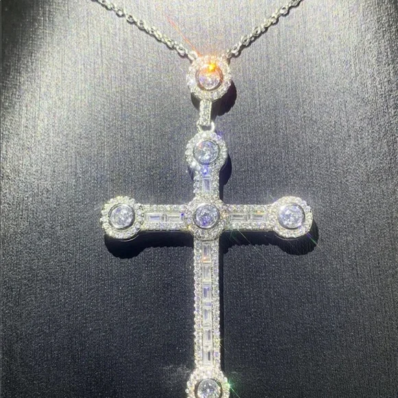New Luxury 925 Silver Beautiful Cross For Men Women Diamond Necklace - Picture 15 of 15